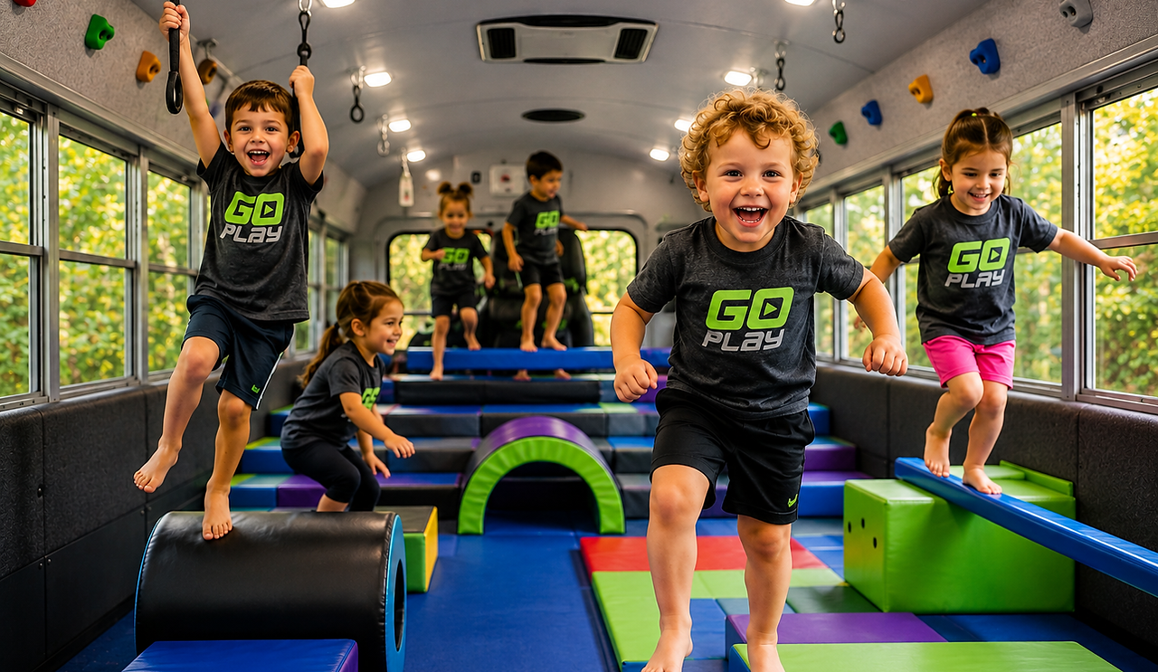 Children playing in the Go Play mobile gym